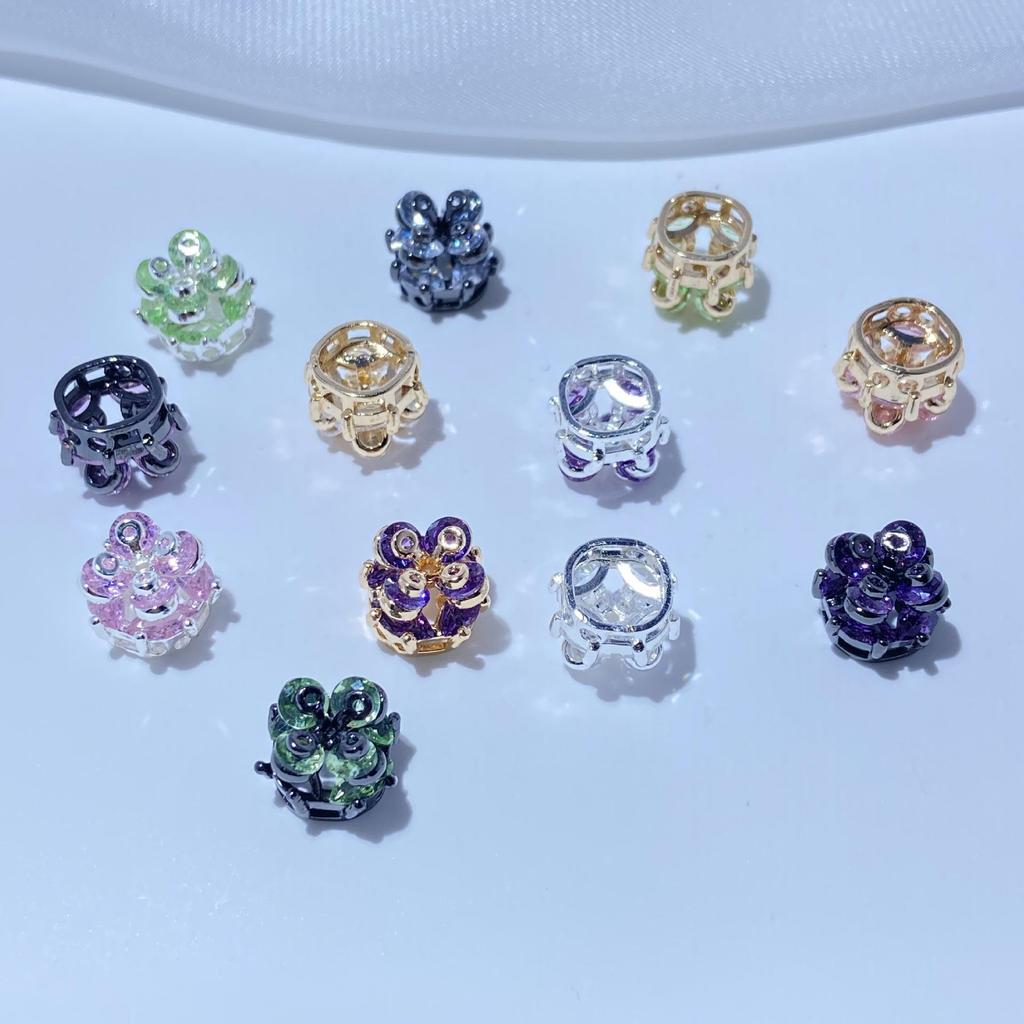 14K Gold-Plated Clover Zircon Spacer Bead Pendant for DIY Jewelry