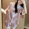 French Purple Jacquard Light Luxury Ice Silk Pajamas Short-Sleeved Trousers Women'S Summer Thin High-End Loungewear