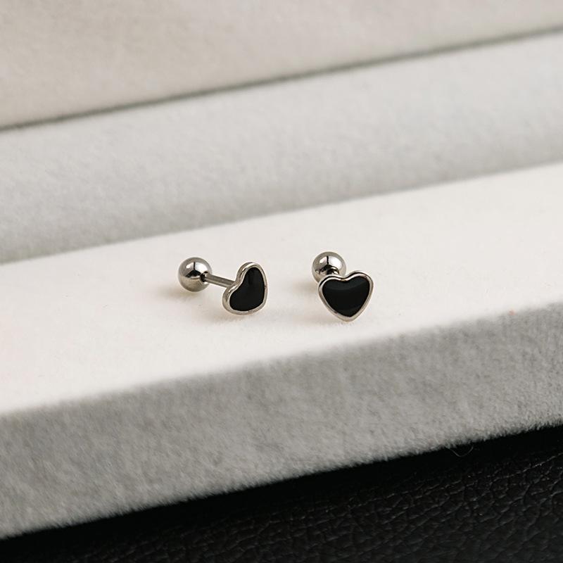Stainless Steel Geometric Black Cross Earrings: Simple, Versatile Love Heart Design with Drip Oil Finish for Women.