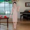 Elegant Pink Embroidered Cheongsam - Long Sleeve Satin Evening Dress for Mother-in-law, October 2025
