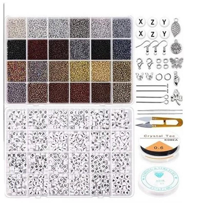 24-Color Metal Electroplated Glass Rice Bead Letter Bead Set Dark Rice Bead Diy Bracelet Necklace Set