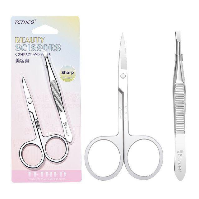 Trikeel - Set: Stainless Steel Brow Scissors + Tweezer Set Of 2 - Brow Scissors & Tweezer - Silver