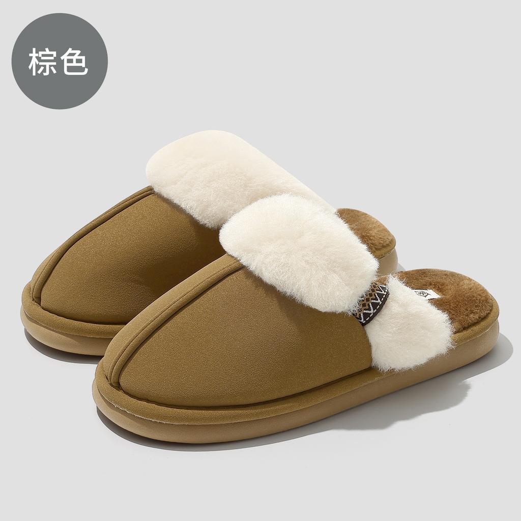 Autumn and winter cotton slippers couple indoor home household non-slip thick bottom warm stepping on shit plush