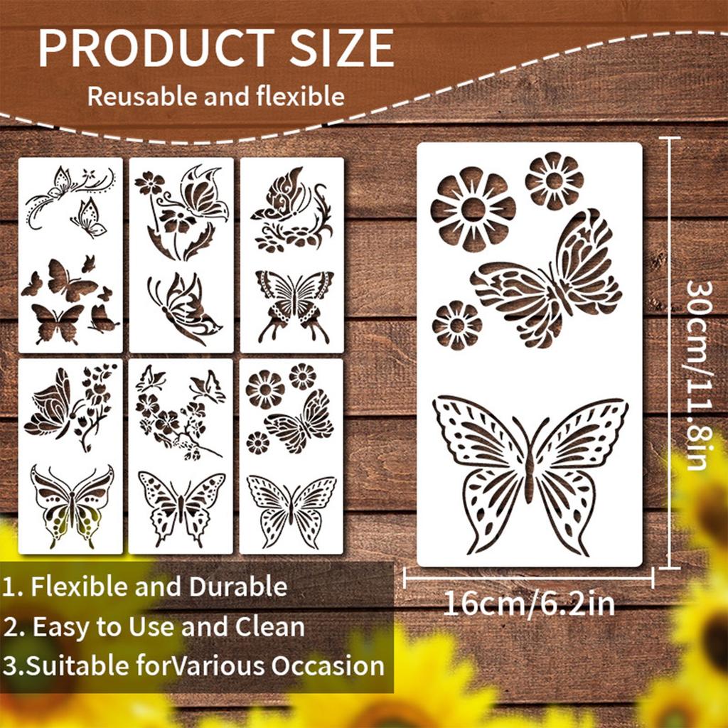 Garden Fence Large Flower Stencils Diy Decoration Painted Stickers Template Diy Flower Butterfly Spray Painting Template 6pcs