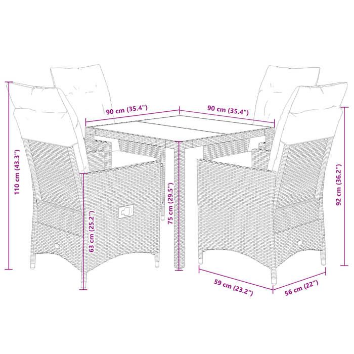 VidaXL Garden Dining Set 5 Pcs Grey Cushions Wicker, Outdoor Dining Set, Furniture of 3276724