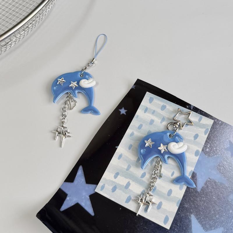 Vintage Y2K Korean Dolphin Keychain Cute Cartoon Pendant for Schoolbag Hanging Decor Holiday Souvenir Gift
