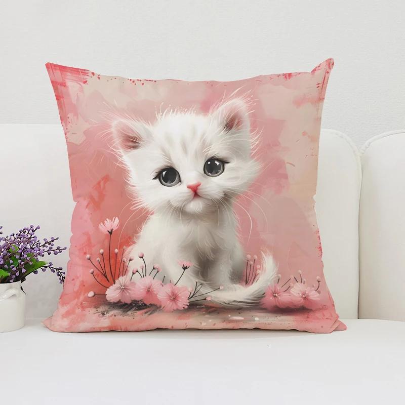 Cute Cartoon Cat Pillowcases for Pillows 45x45 Cushions Cover Aesthetic Room Decoration Cushion Cover 50x50 Home Decor Pillow