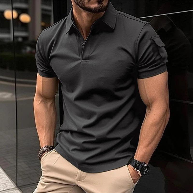 Mens Turn Down Collar Button Short Sleeve Solid Casual Sports Polo Shirt