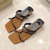 Summer Square Head Cross Thin Strap Set Foot Anti-slip Wear-resistant Slippers Women Temperament In Heel Sandals