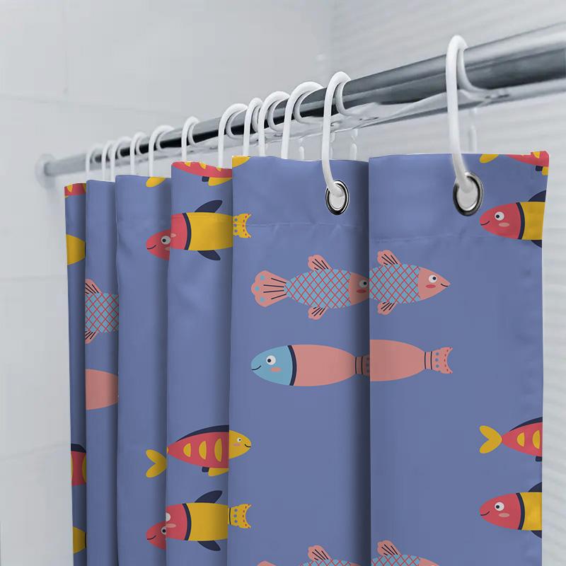 Blue Ocean Pattern Kids Cartoon Shower Curtain Creative Design For Bathroom Decoration 3D Printing Waterproof Fabric With Rings