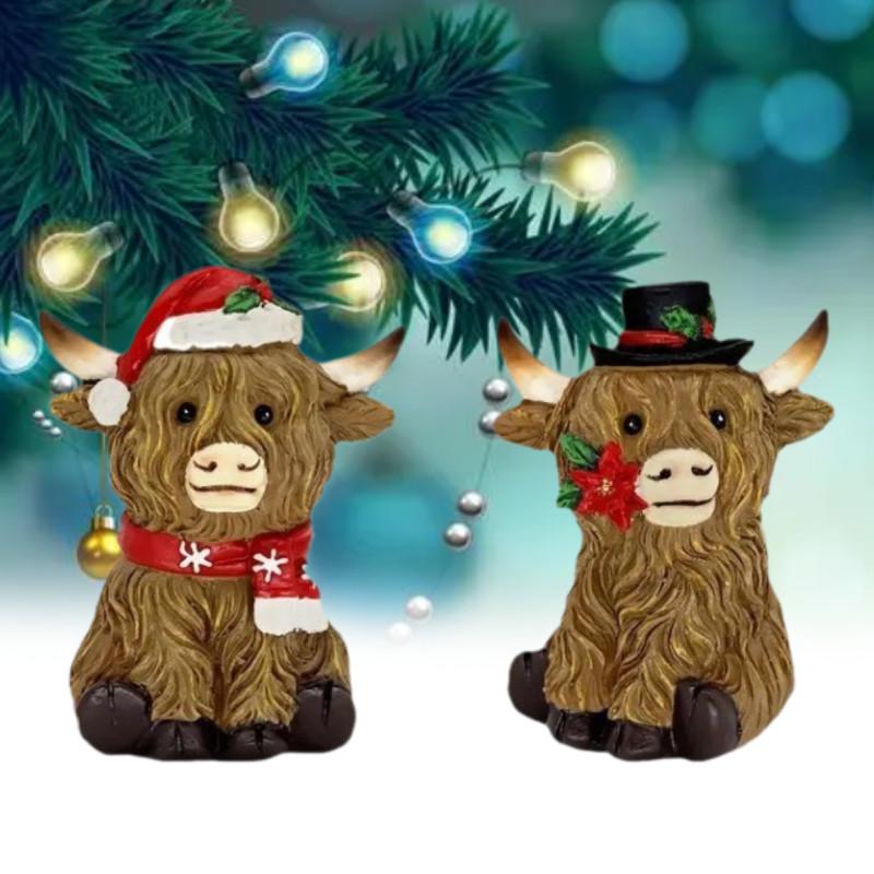 Highland Resin Christmas Cows Ornament Garden Tabletop Home Xmas Yak Decor Gift