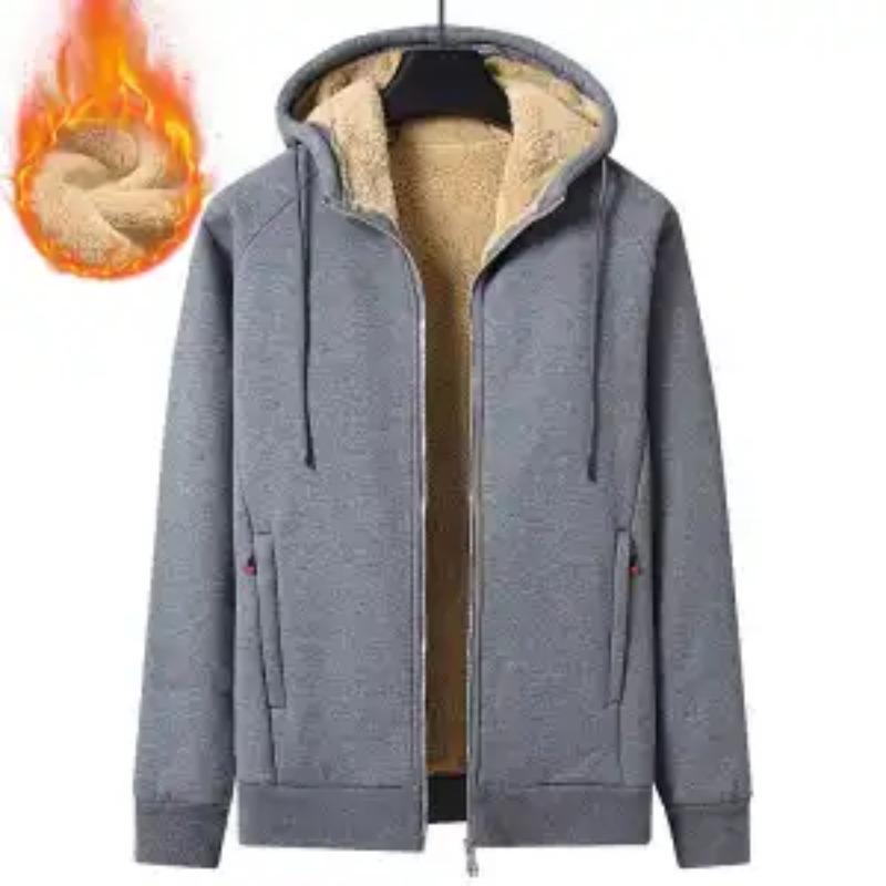 Lamb Fleece Sweatshirt Men's Velvet Thickened Loose Cotton Jacket Warm Autumn and Winter Hooded Cardigan Casual Sports Top