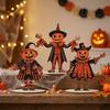 3Pcs Wooden Halloween Pumpkin Ornament Vintage Print 2D Flat Pumpkin Scarecrow Party Sign Striped Outfit Polished Surface Safe