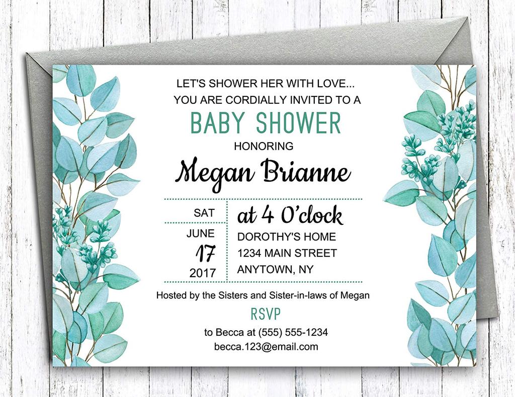 Darling Souvenir Custom Blue Floral Printed Baby Shower Invitations Boy  Girl| 10 Personalized Invites With Envelopes 5 x