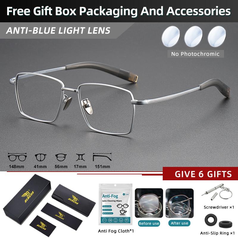 BLMUSA Ultraleichte Titan Lesebrille Herren Retro Große Quadratische Myopiebrille Photochrome Korrektionsbrille