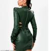 Designer Party Wear Women Green Dress New 100% Genuine Leather Stylish Wear Lambskin