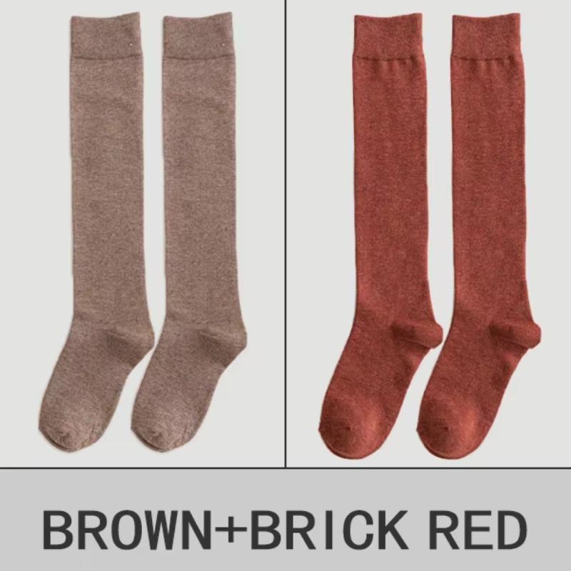 2 Pairs of Socks Women's Calves Socks Pure Color Cotton Socks Knee-japanese Department Jk Stockings College Wind Pile Socks