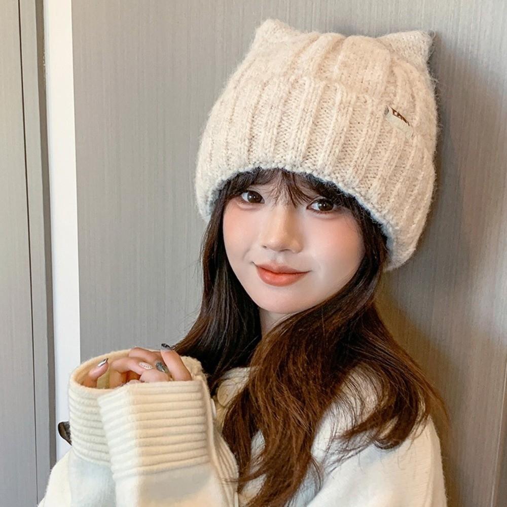 Windproof Cat Ears Hat Y2k Women Beanie Hats Casual Knitted Pullover Hat Outdoor