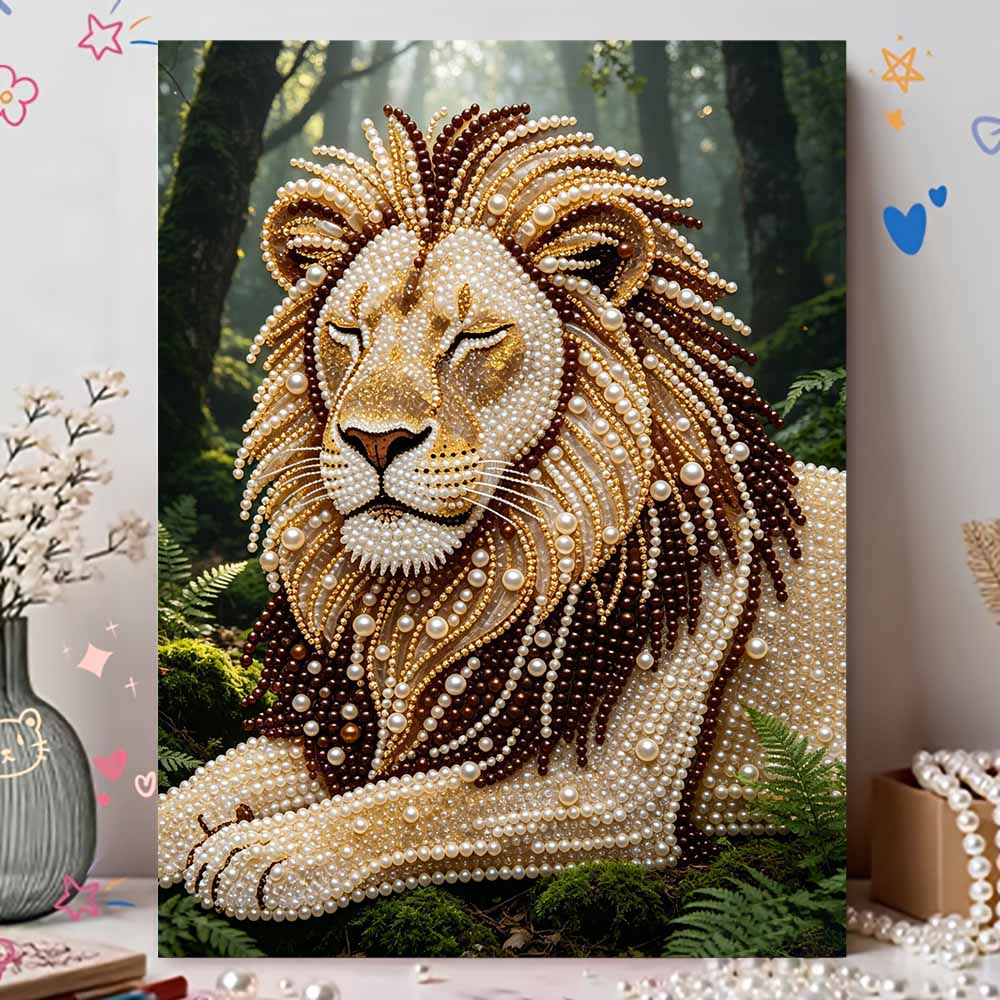 Shiny Pearl Elegant Lion Portrait DIY Painting Creative Bead Art Craft Household Wall Decoration Nice Present For Art Hobbyists Home Decor Items