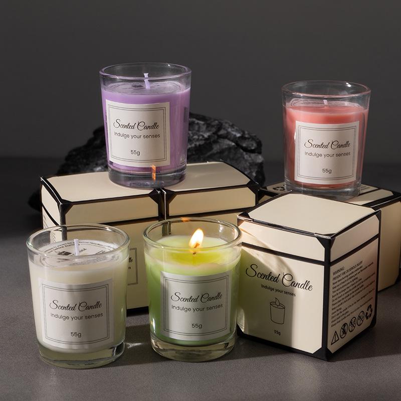 Colorful Soy Wax Aromatherapy Candle with Long-Lasting Fragrance in Transparent Cup for Bedroom and Home Use