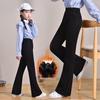 Stylish Black Flared Trousers for Girls - Fitted Waist, Autumn/Winter 2025, Casual Long Fit for Teens