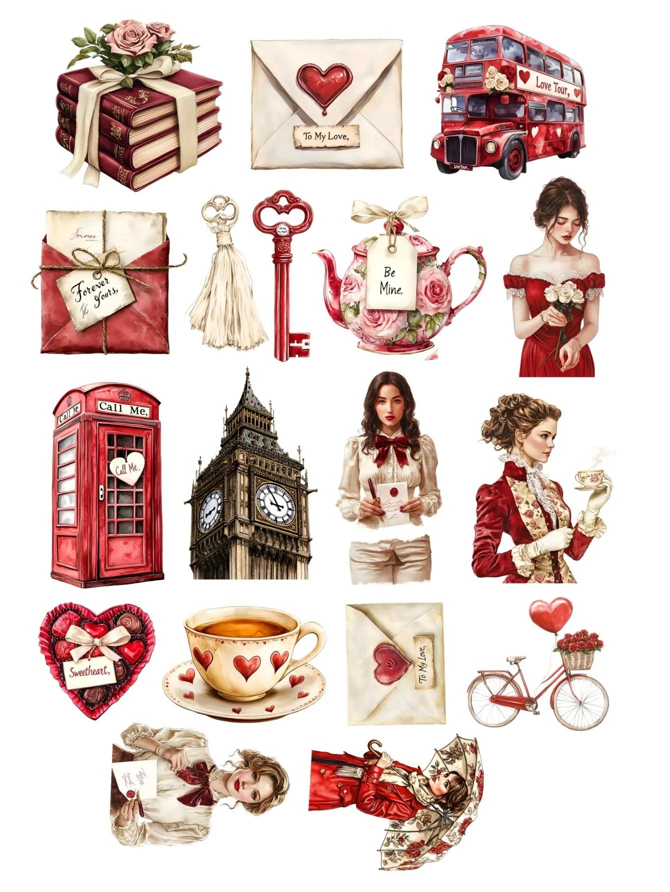 17pcs Retro Hand Retro British London urban girl stickers Funny Decoration DIY Scrapbooking Journal Phone Diary Album Planner белый