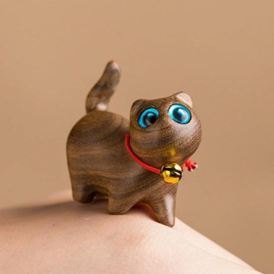 Mini Wooden Cat Figurine Handmade Carving Kitten Statue Sculpture Farmhouse Rustic Home Office Desktop Decoration Ornament