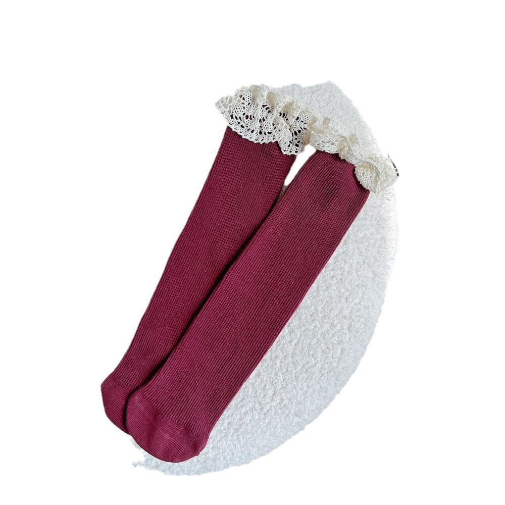 Ankara Red Lace Socks Children'S Trend Retro Double Needle Drawstring Mori Women'S Mid-Tube Stacking Socks