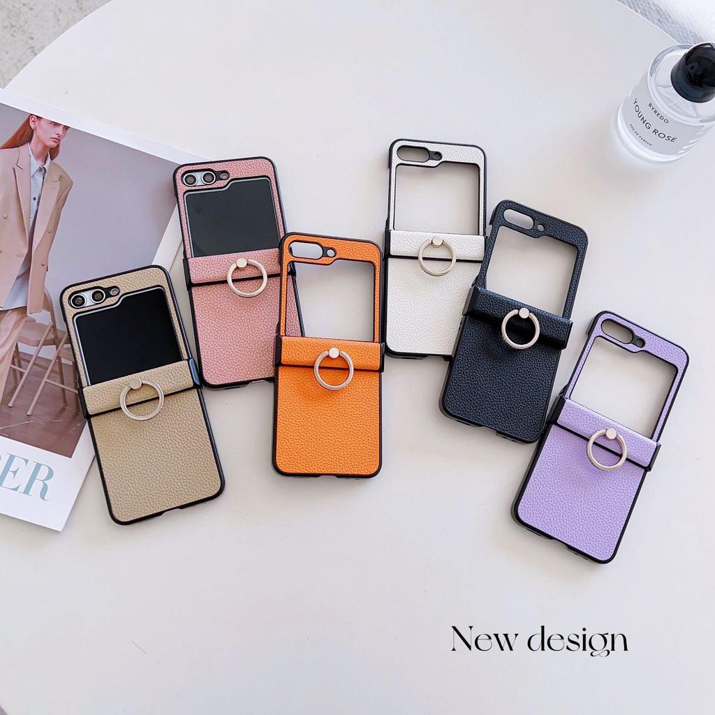 Suitable for Samsung Z Flip6 mobile phone case Z Flip5 lychee pattern ring buckle folding screen anti-drop case X Flip