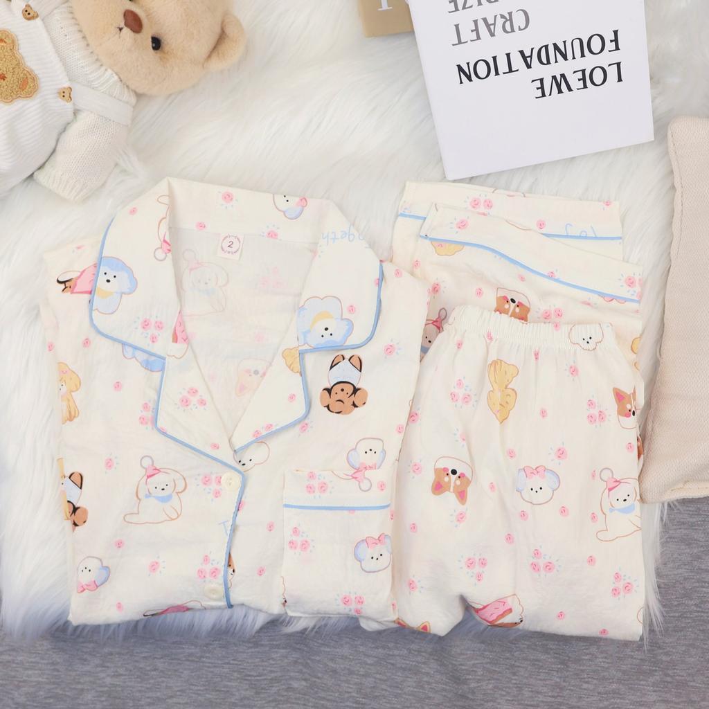 Cute puppy pajamas women's spring and autumn cloud cotton gauze long-sleeved trousers cute student loungewear summer