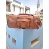 Handmade Travel Men's Genuine Vintage Goat Leather Brown Overnight Weekender Bag