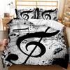 Hudební potah na přikrývku Hudba s nástrojem G-Clef Black, dvojitá sada povlečení Monochromatický kreativní rytmický zdobený polyesterový potah