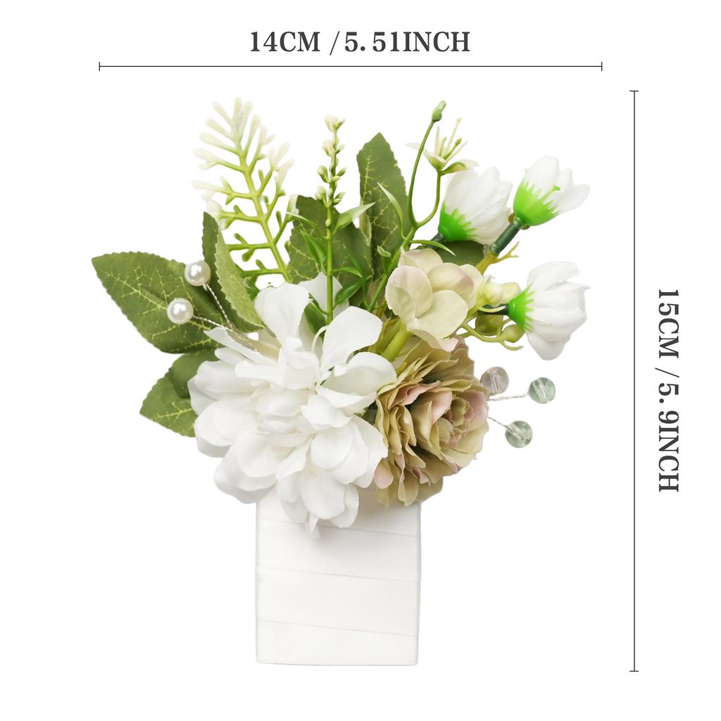 Uflower White Green Groom Groomsmen Boutonniere Set, Artificial Flowers for Wedding Prom Homecoming Anniversary Graduation