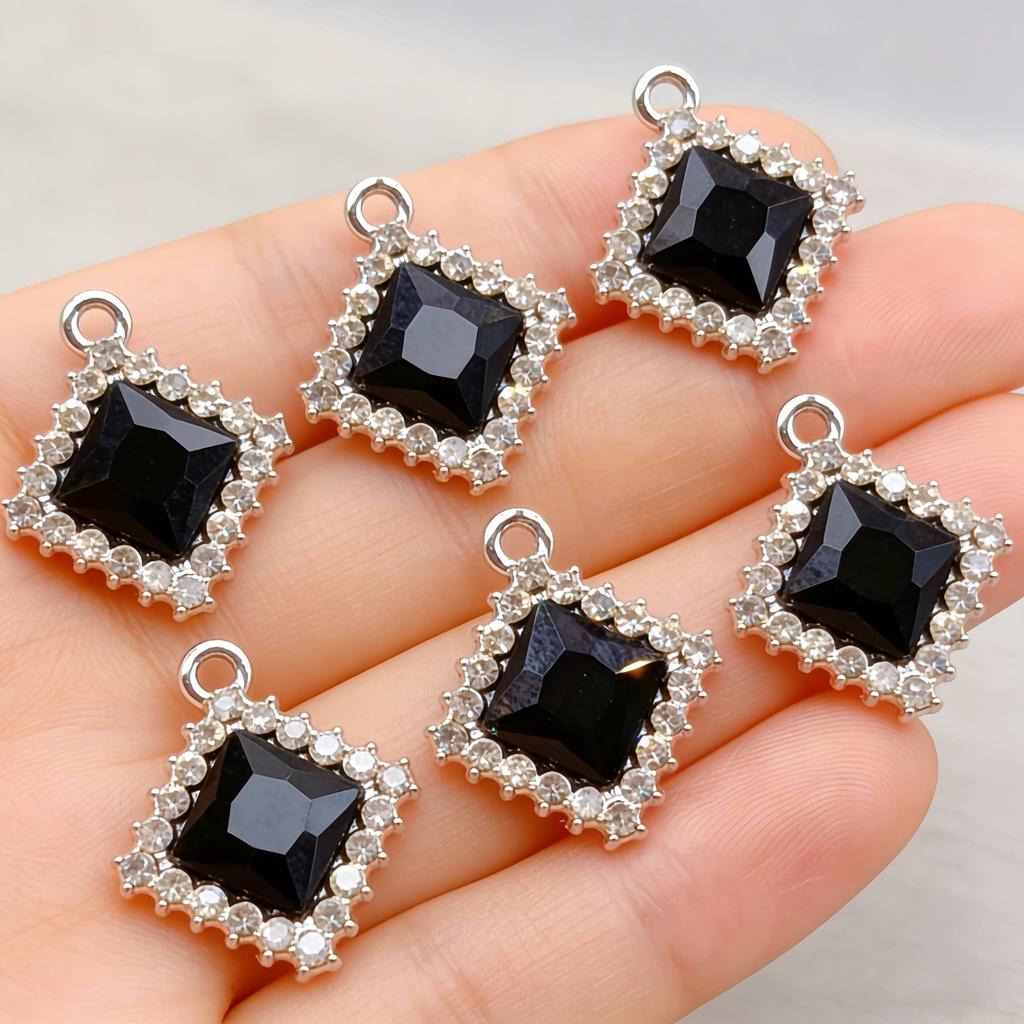 6pcs Rhinestone Alloy Pendants Square Charms For Jewelry Making Handmade Necklace Earrings DIY accessories