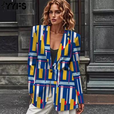 Moda Donna Casual Stampa Color Block Autunno Inverno Manica Lunga Giacche e Cappotti Collo POLO