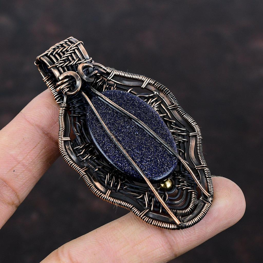 Blue Sunstone Pendant Copper Wire Wrapped Gemstone Pendant Natural Blue Sunstone Jewelry Handmade Pendant Dainty Copper Jewelry Gift For Her