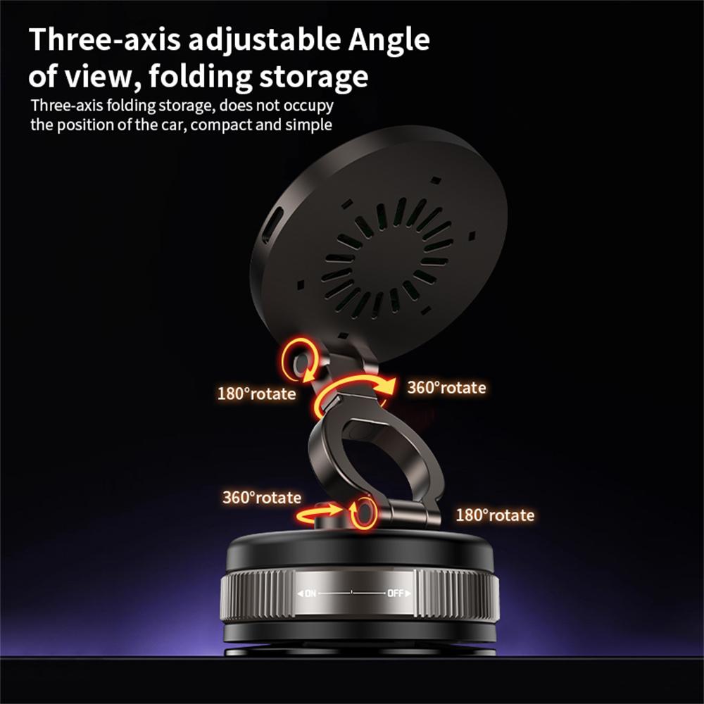 D1W Magnetic Car Phone Holder Wireless Charger 360° Foldable Vacuum Suction Phone Mount Stand - Black