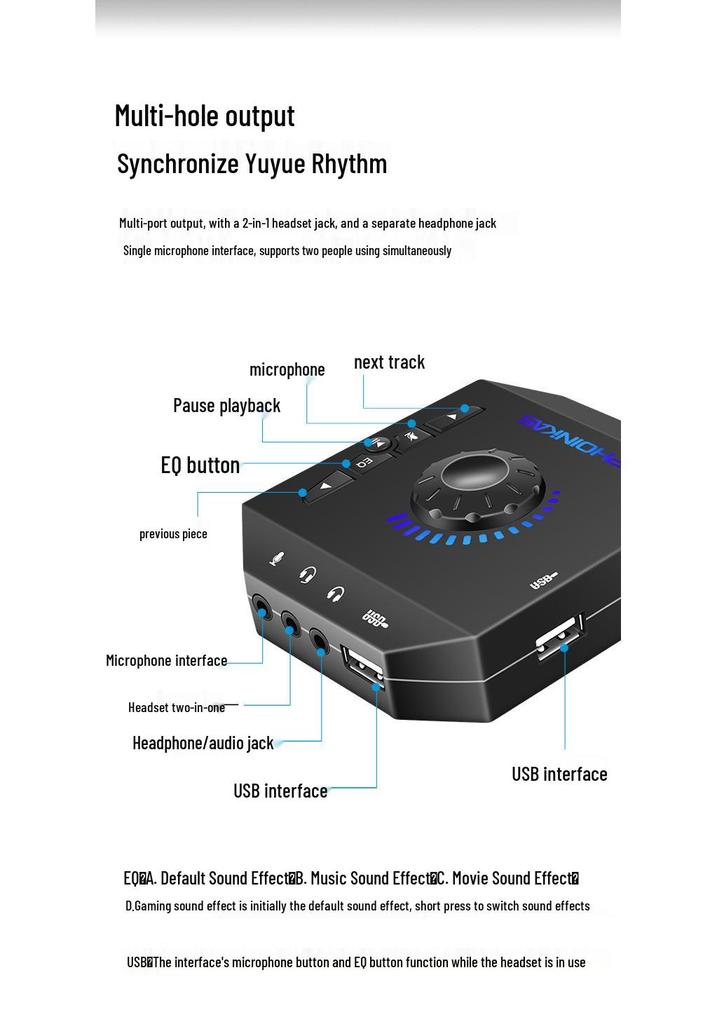 7.1 Channel USB Gaming Audio Converter for Headphones, Microphones, and Speakers