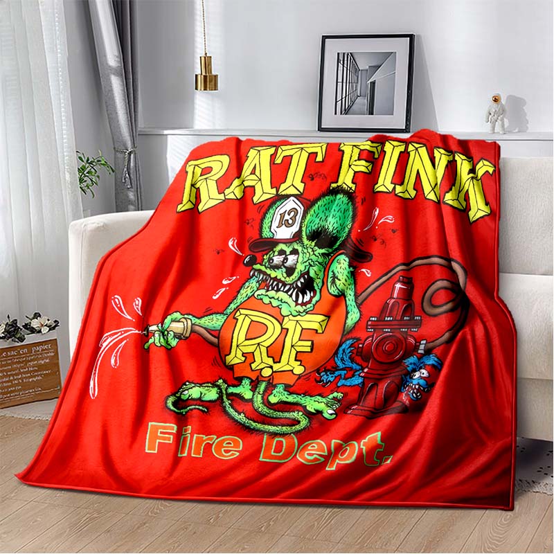Rat Fink Retro Monster Graphic Print Flannel Blanket Cozy Warm Throw Sofa Bedroom Present Indoor Home Party Lounge Decor