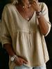 2026 Lace V-Neck Pullover Solid Color Women's Casual 3/4 Sleeve Top