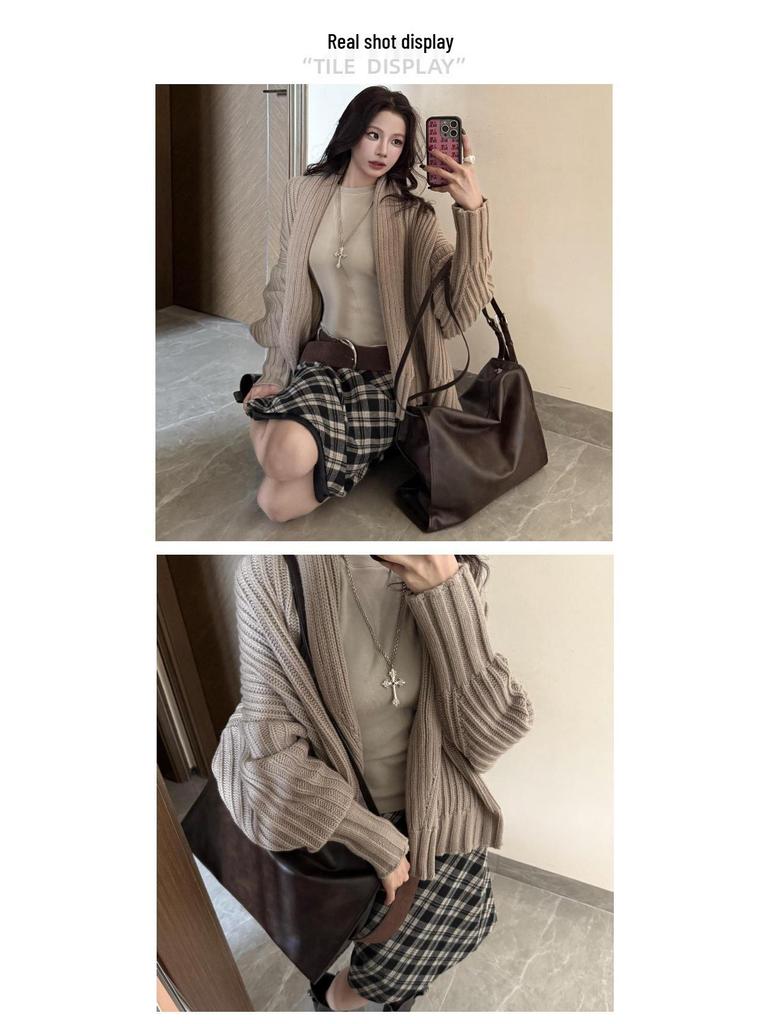 Korean Retro Wool Tweed Plaid Mid-Length Skirt for Women – Autumn/Winter Style