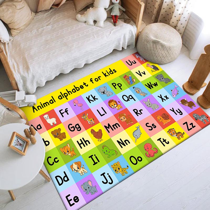Kids Alphabet Learning Rug Non-Slip Educational Floor Mat for Children's Room Bedroom Classroom Cartoon ABC Carpet for Toddlers