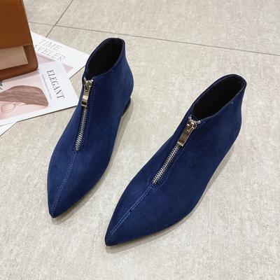 Botas de moda para mujer, zapatos de invierno, botines de punta puntiaguda para mujer, zapatos de fiesta sexis para mujer, tacones cuadrados, negro y azul