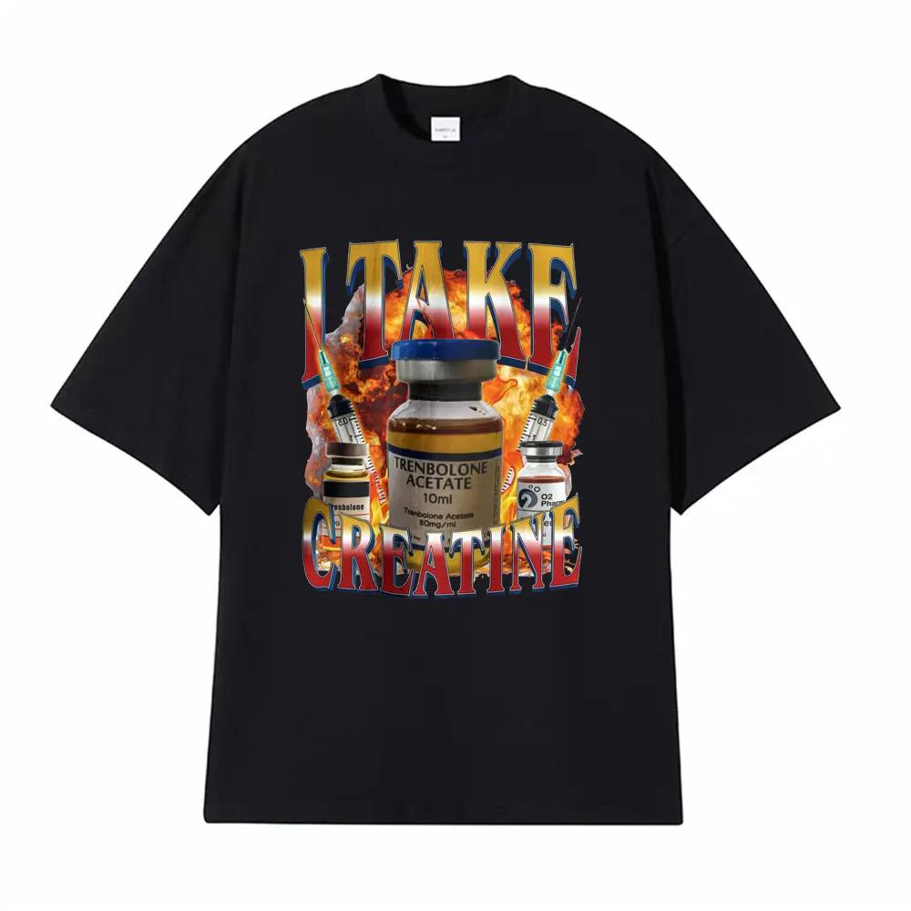 T-shirt de sport amusant « Je prends de la créatine » Stéroïdes Hors de Poche Meme Impression T-shirts Hommes Femmes Manches Courtes Confortables T-shirts Décontractés