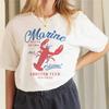 Cartoon Print Basic Women's Cute Crayfish Print Pattern Summer O-Neck New Short Sleeved Top Casual Versatile Women's T-Shirt