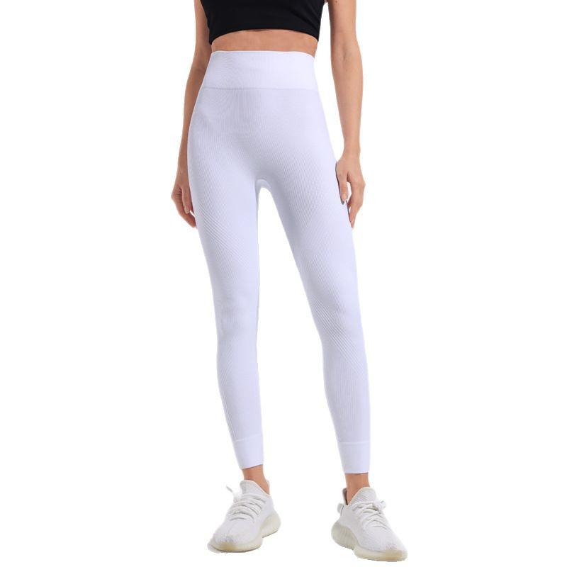 Women's High Waist Seamless White Stripe Yoga Pants – Hip Lift Running Leggings for Fitness.