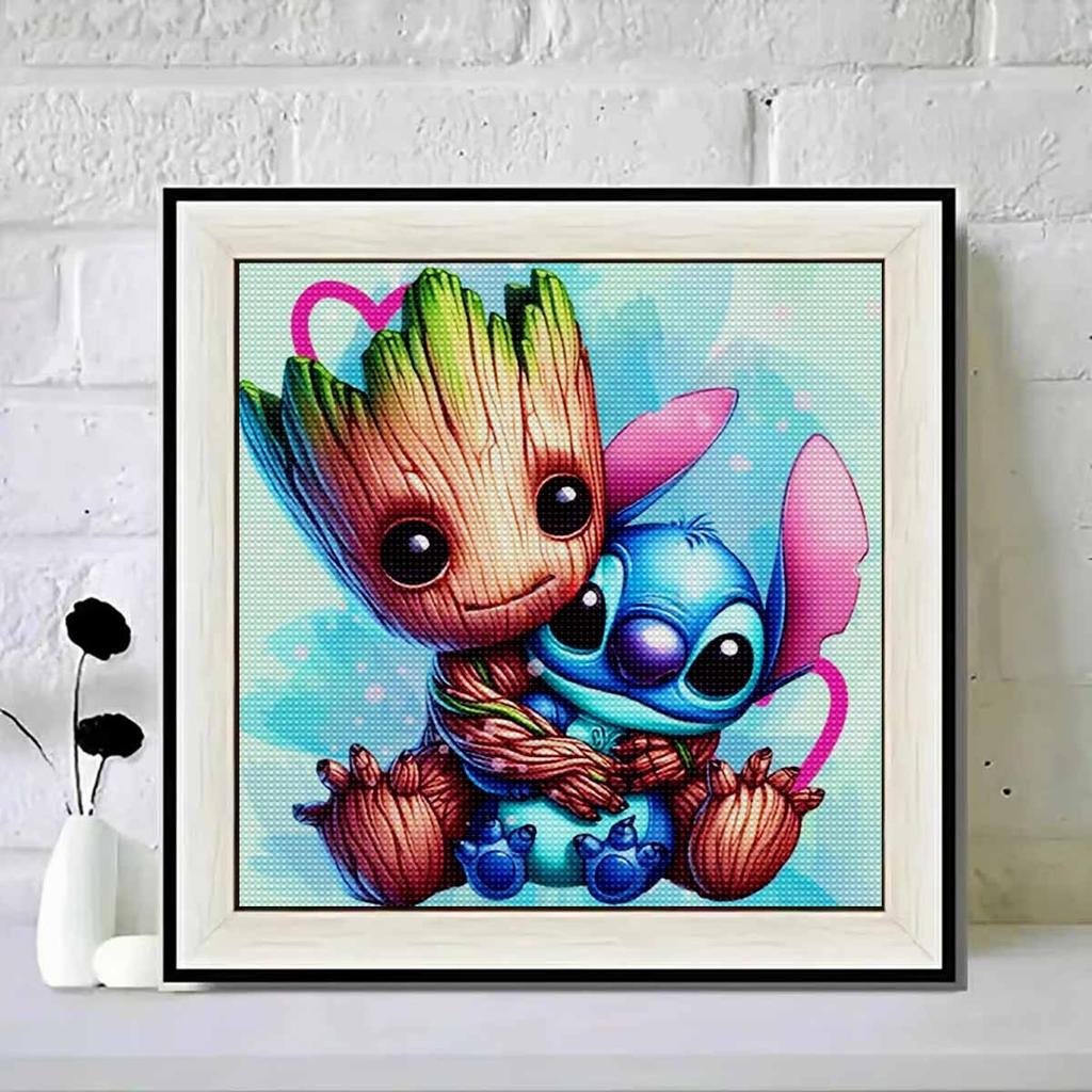 5D DIY Diamond Painting Decorative Groot and Stitch Full Round Drill Scenery Diamond Embroidery Cross Stitch Kits Home Decor Gift