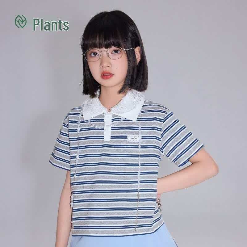 Gestreiftes Polo-T-Shirt mit kurzen Ärmeln für Mädchen