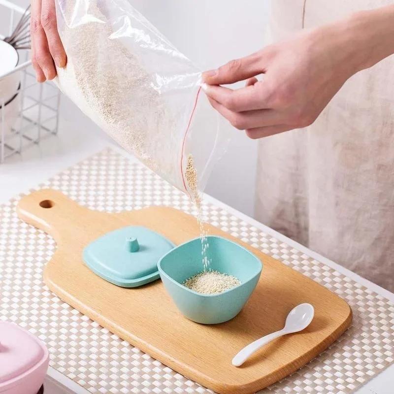Wheat Straw Seasoning Box Plastic Spice Jar Kitchen Salt Condiment Cruet Storage Box Containers
