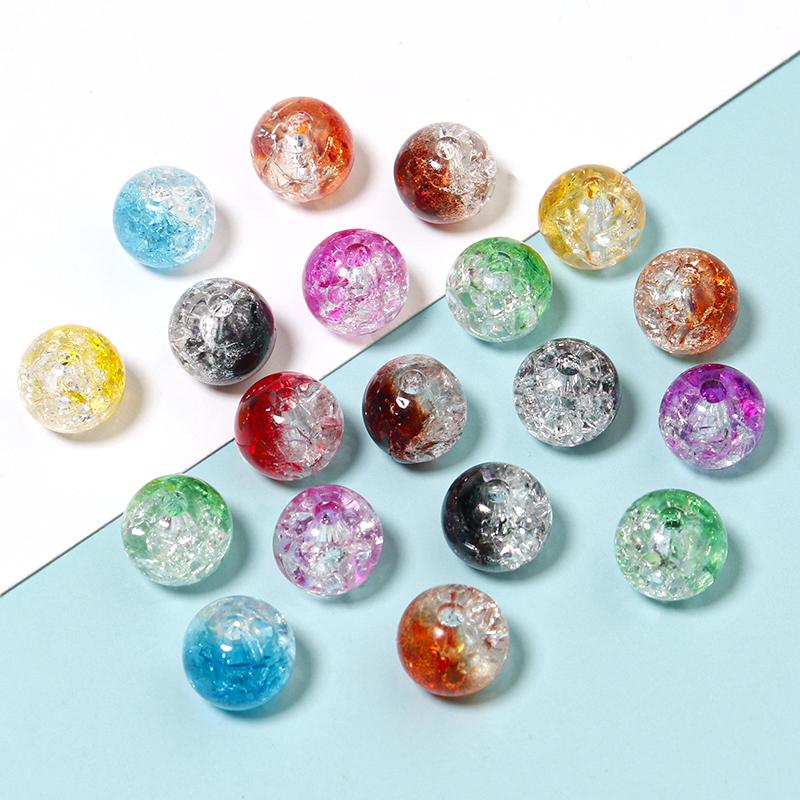 50pcs 8/10/12mm Cracked Crystal Acrylic Beads Colorful Round Loose Spacer Bead For Jewelry Making DIY Bracelet Necklace Findings